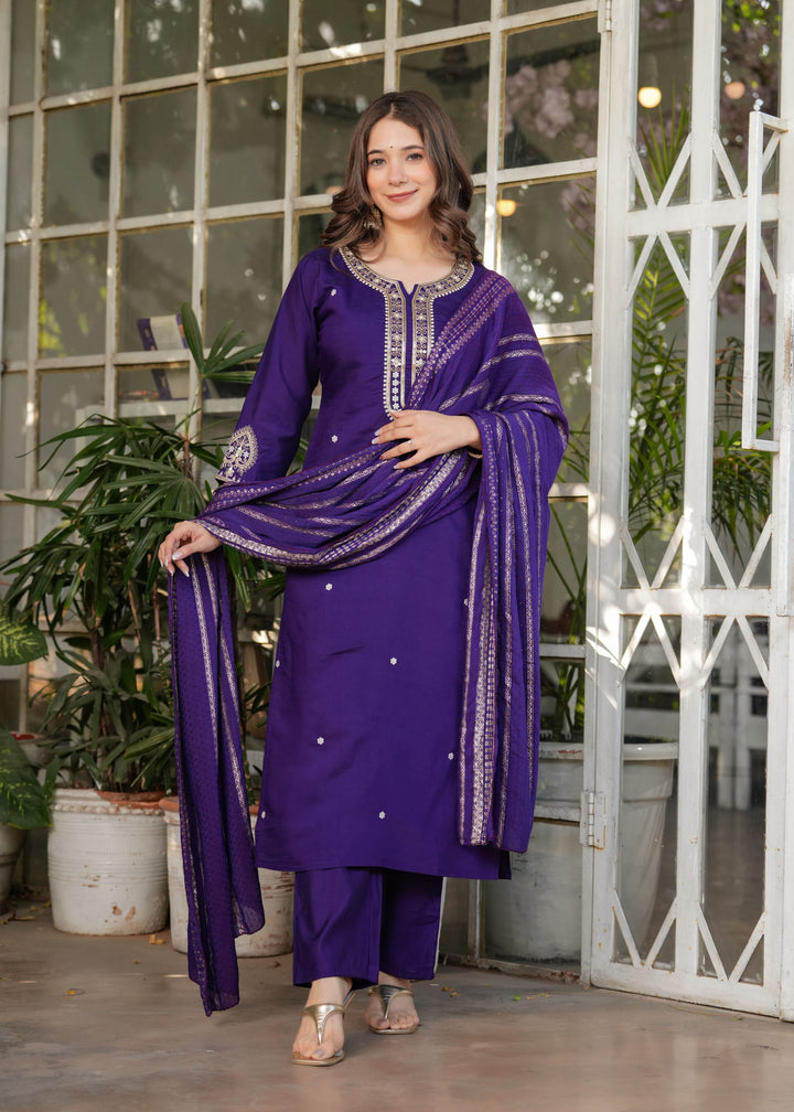 Cultural Fusion Viscose Chanderi  Salwar Kameez | Handcrafted with Intricate Details for Timeless Appeal