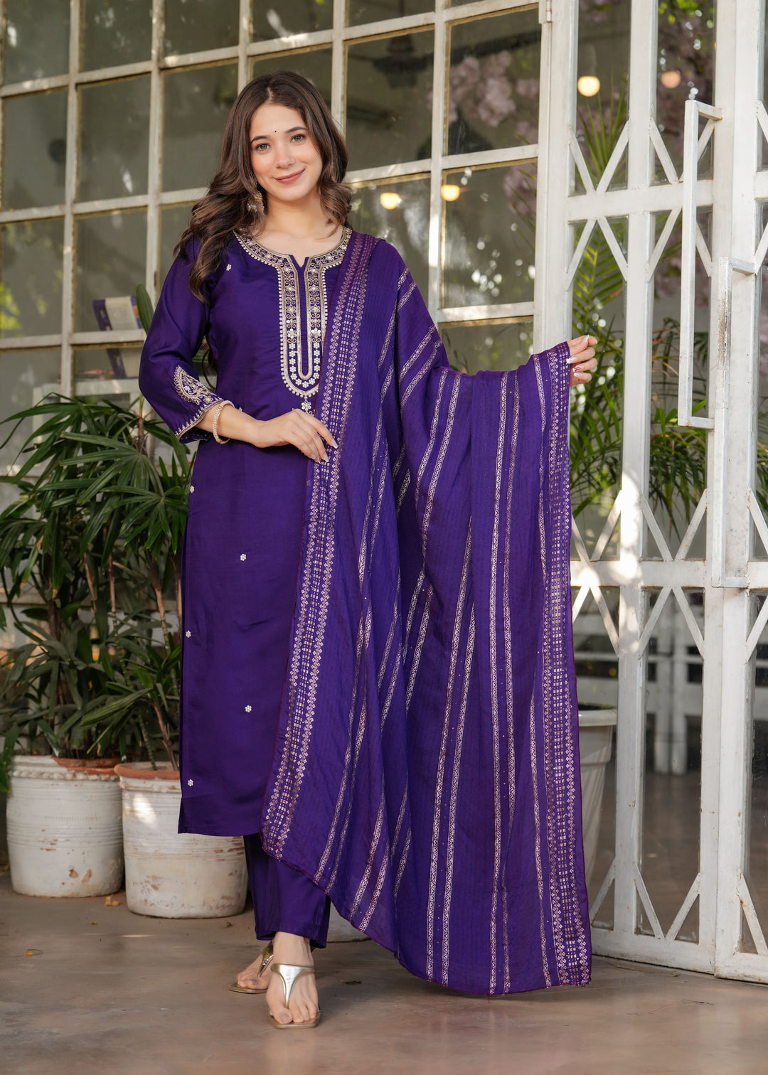 Cultural Fusion Viscose Chanderi  Salwar Kameez | Handcrafted with Intricate Details for Timeless Appeal