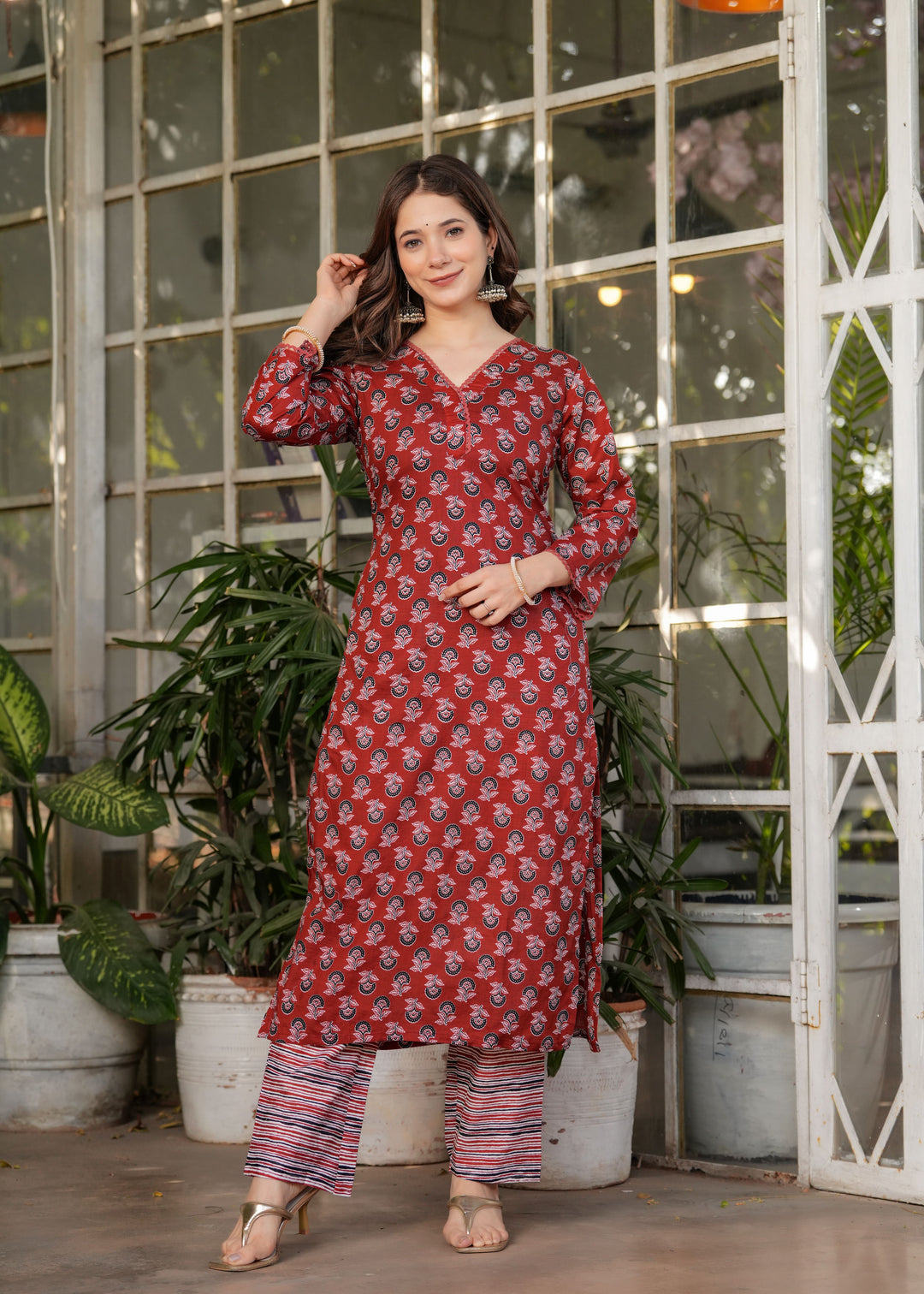 Timeless Elegant Cotton Rust Salwar Kameez | Enriched with Fine Embroidery and Graceful Aesthetic