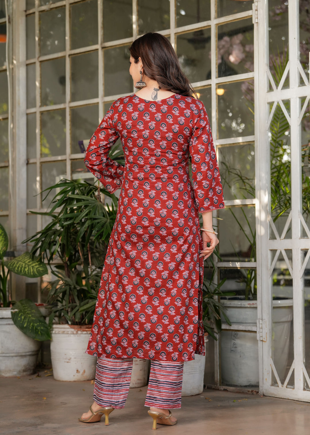 Timeless Elegant Cotton Rust Salwar Kameez | Enriched with Fine Embroidery and Graceful Aesthetic