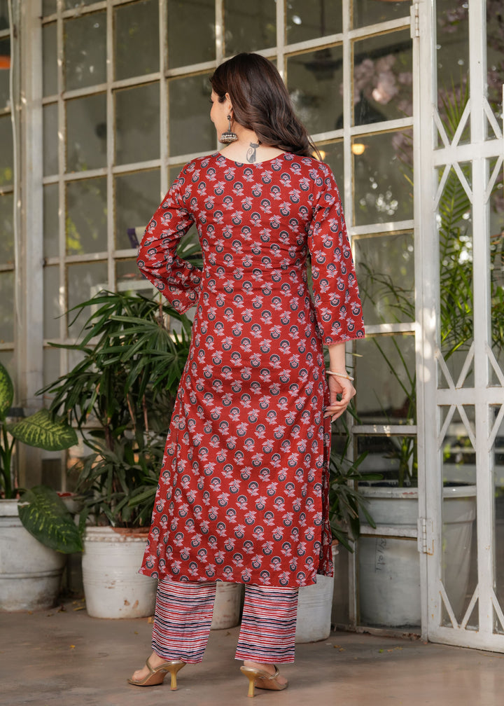 Timeless Elegant Cotton Rust Salwar Kameez | Enriched with Fine Embroidery and Graceful Aesthetic