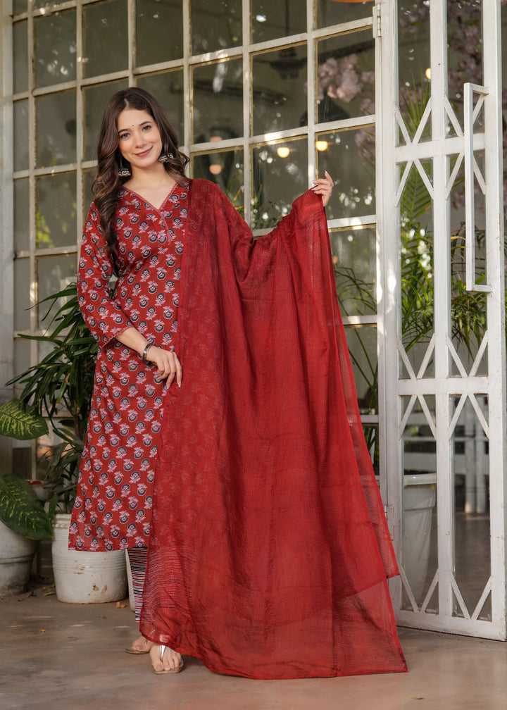 Timeless Elegant Cotton Rust Salwar Kameez | Enriched with Fine Embroidery and Graceful Aesthetic
