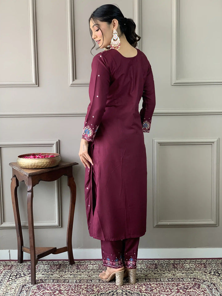 Luxurious Handcrafted Viscose Chanderi Wine Salwar Kameez | Handcrafted with Intricate Details for Timeless Appeal