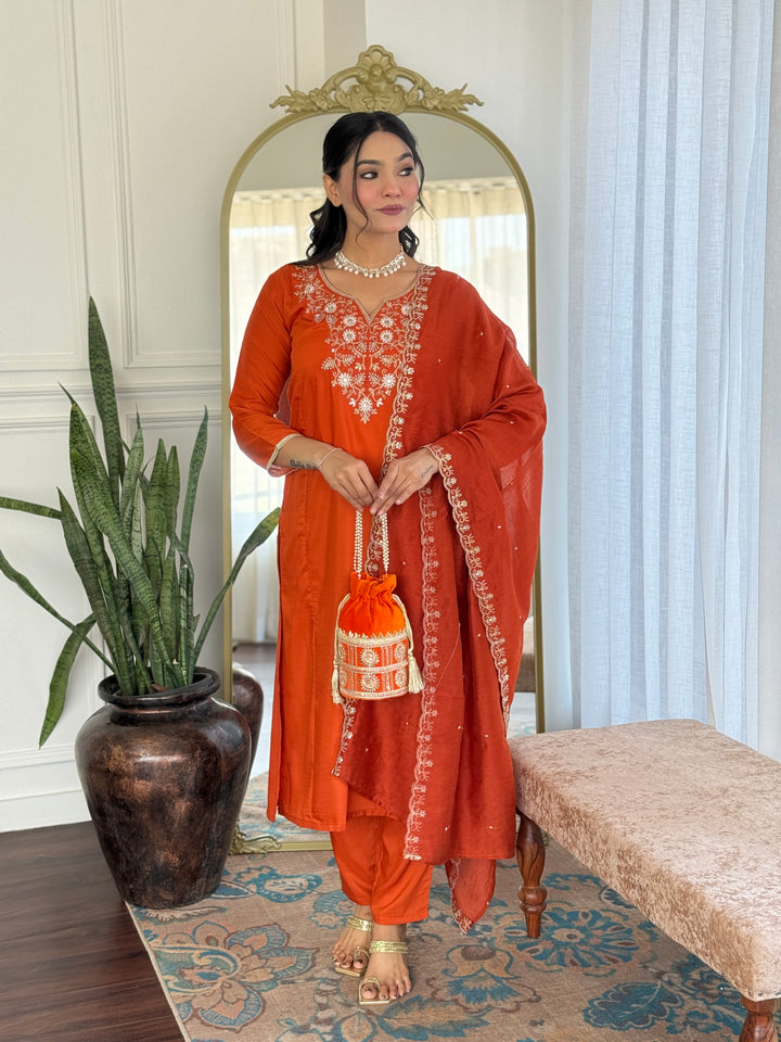 Exclusive Designer Viscose Chinon Orange Salwar Kameez | Perfect for Grand Celebrations and Traditional Gatherings