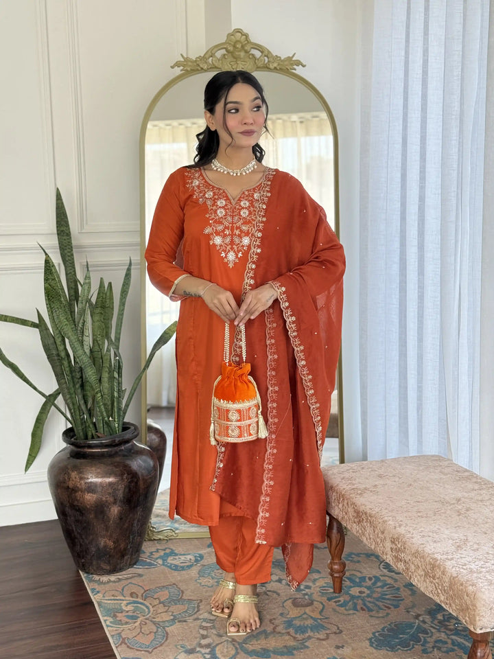 Exclusive Designer Viscose Chinon Orange Salwar Kameez | Perfect for Grand Celebrations and Traditional Gatherings