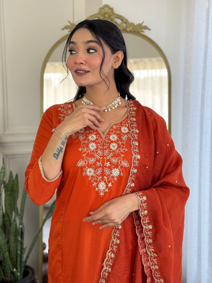Exclusive Designer Viscose Chinon Orange Salwar Kameez | Perfect for Grand Celebrations and Traditional Gatherings