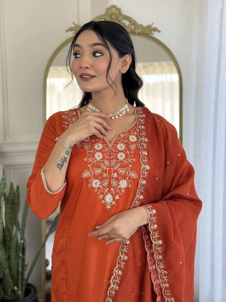 Exclusive Designer Viscose Chinon Orange Salwar Kameez | Perfect for Grand Celebrations and Traditional Gatherings