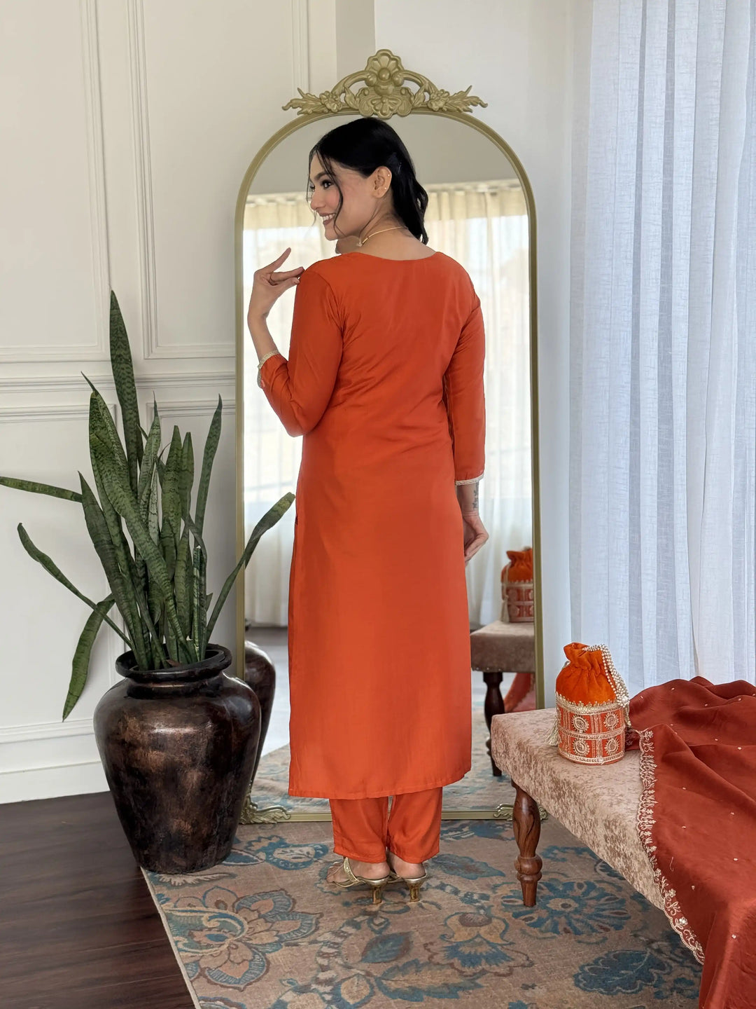 Exclusive Designer Viscose Chinon Orange Salwar Kameez | Perfect for Grand Celebrations and Traditional Gatherings