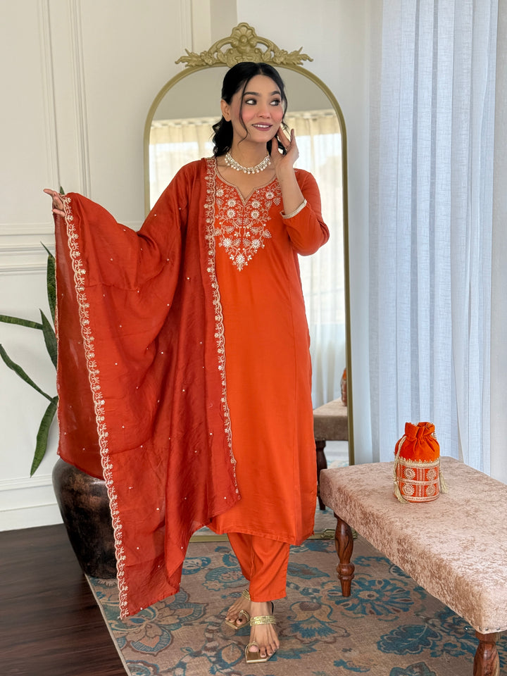 Exclusive Designer Viscose Chinon Orange Salwar Kameez | Perfect for Grand Celebrations and Traditional Gatherings