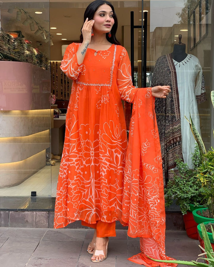 Graceful Trendy Faux Georgette Orange Salwar Kameez | An Ultimate Expression of Sophistication and Class