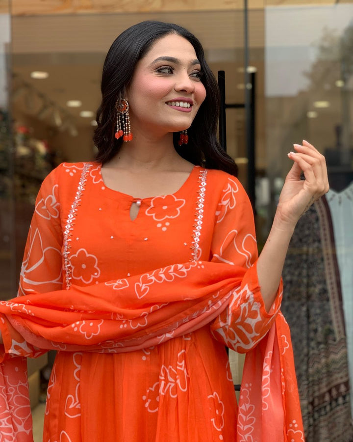 Graceful Trendy Faux Georgette Orange Salwar Kameez | An Ultimate Expression of Sophistication and Class