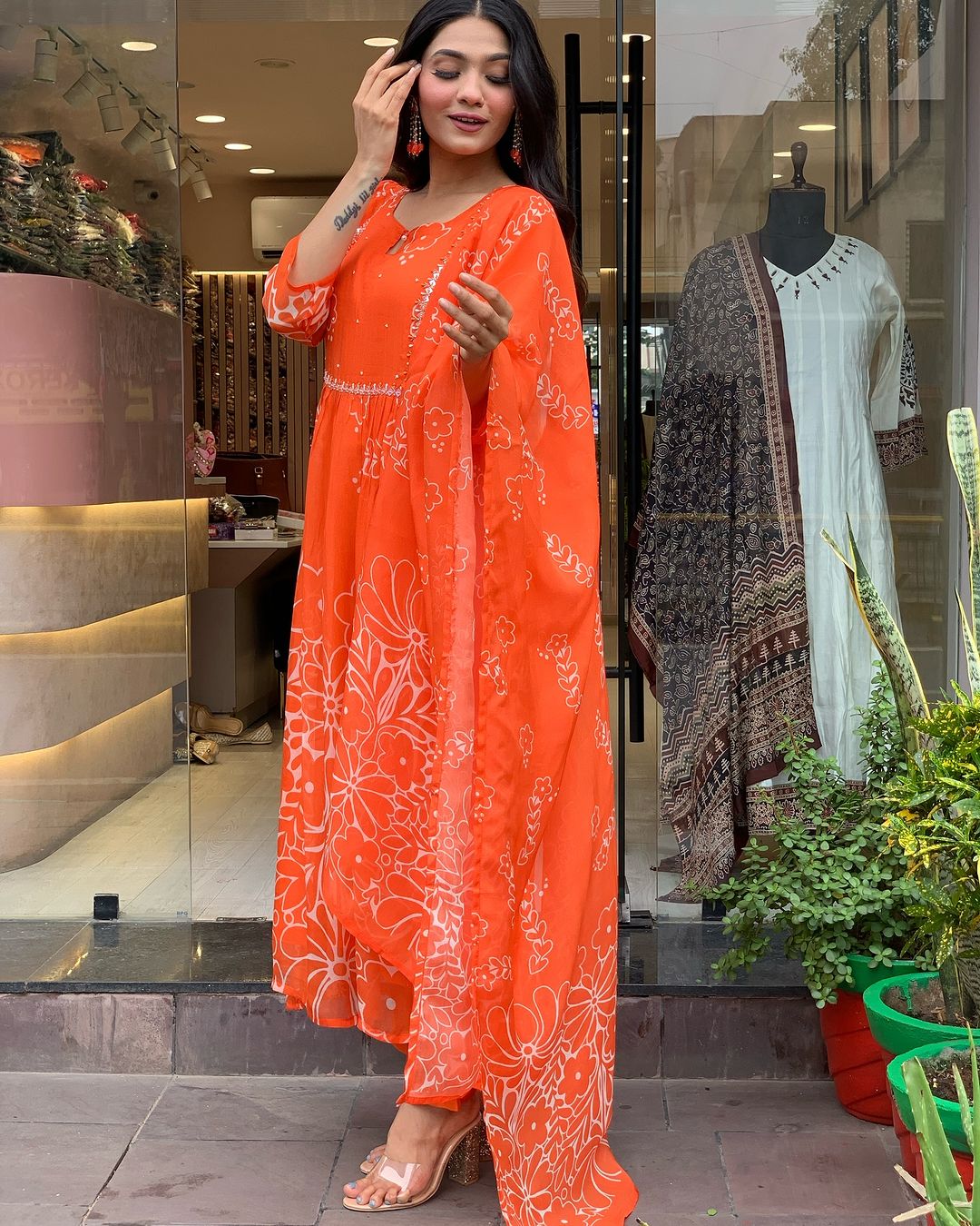 Graceful Trendy Faux Georgette Orange Salwar Kameez | An Ultimate Expression of Sophistication and Class