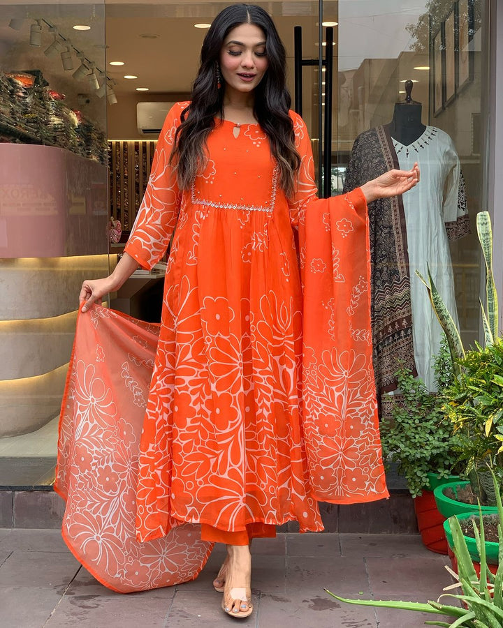 Graceful Trendy Faux Georgette Orange Salwar Kameez | An Ultimate Expression of Sophistication and Class