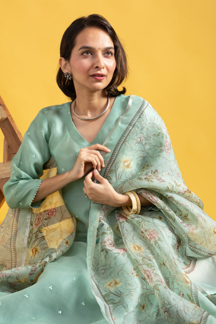 Timeless Elegant Viscose Chanderi Pista Salwar Kameez | Finely Detailed to Enhance Your Look for Formal Events