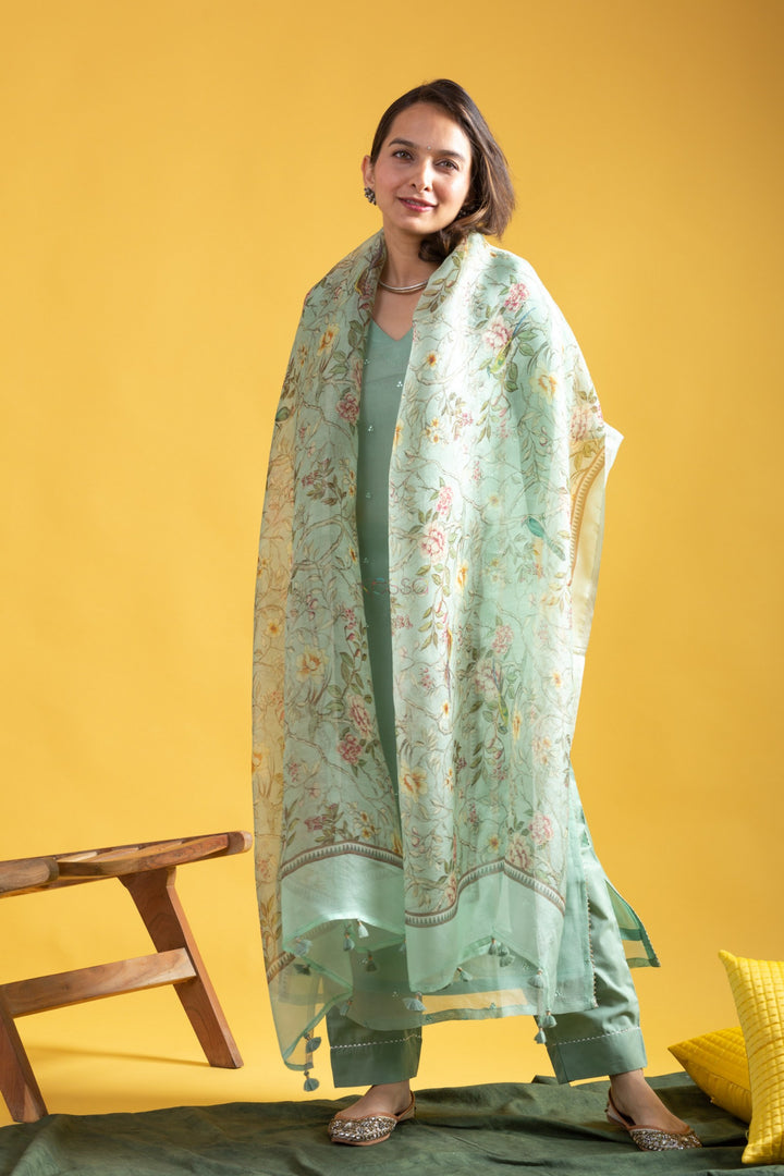 Timeless Elegant Viscose Chanderi Pista Salwar Kameez | Finely Detailed to Enhance Your Look for Formal Events