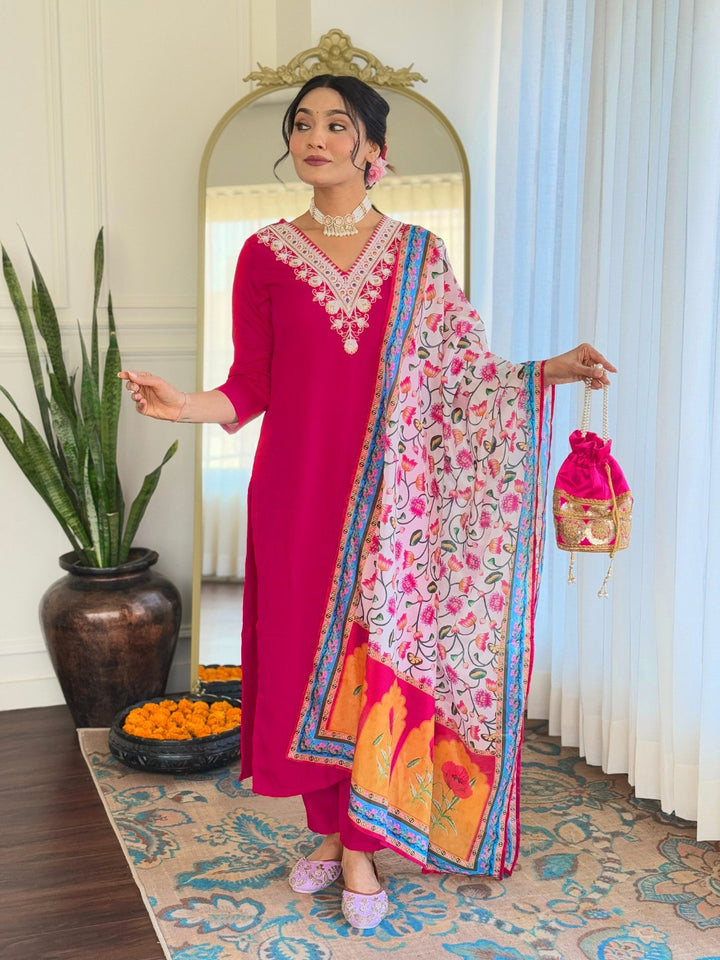 Exclusive Designer Rayon Pink Salwar Kameez | Enriched with Fine Embroidery and Graceful Aesthetic