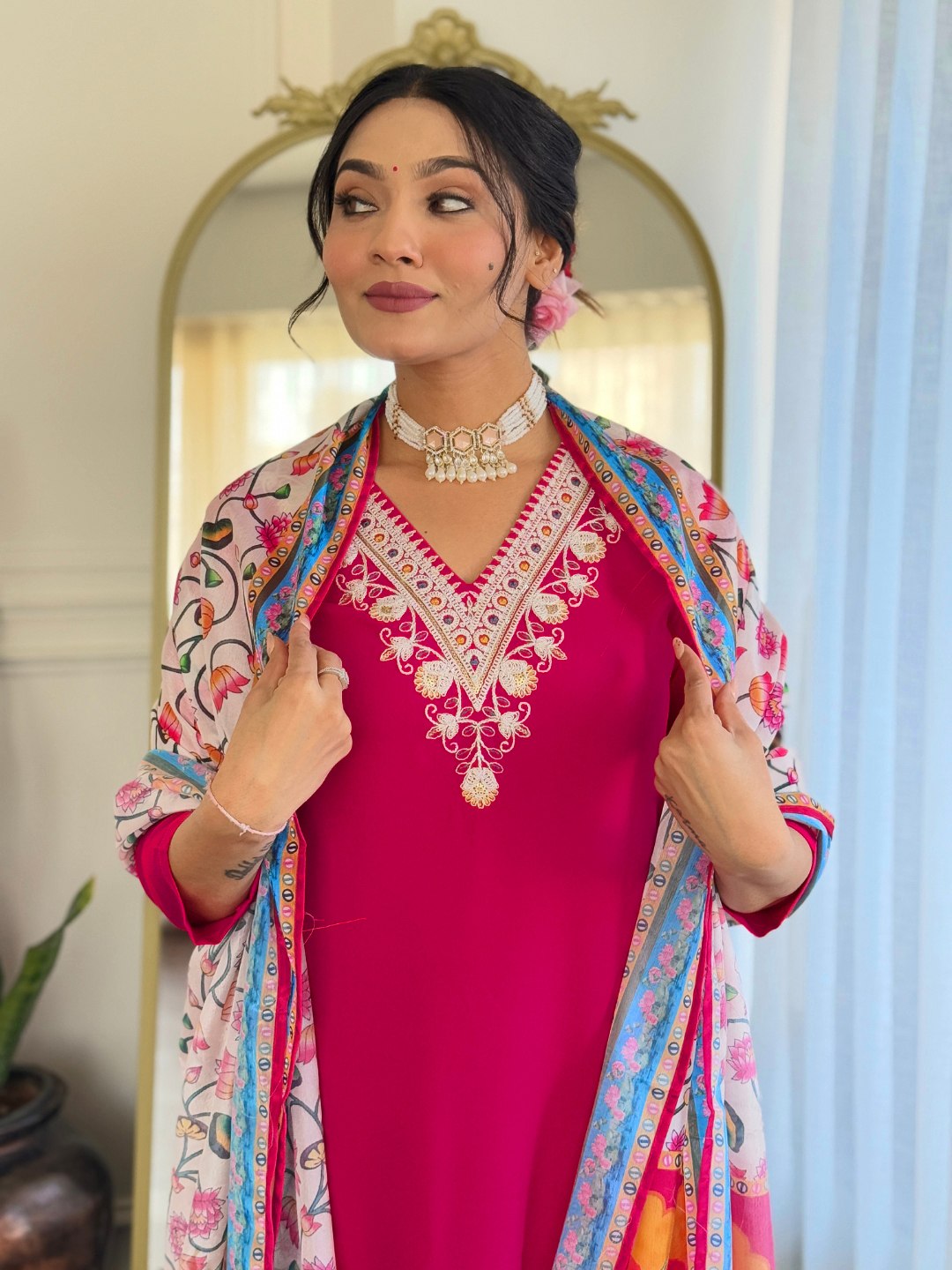Exclusive Designer Rayon Pink Salwar Kameez | Enriched with Fine Embroidery and Graceful Aesthetic