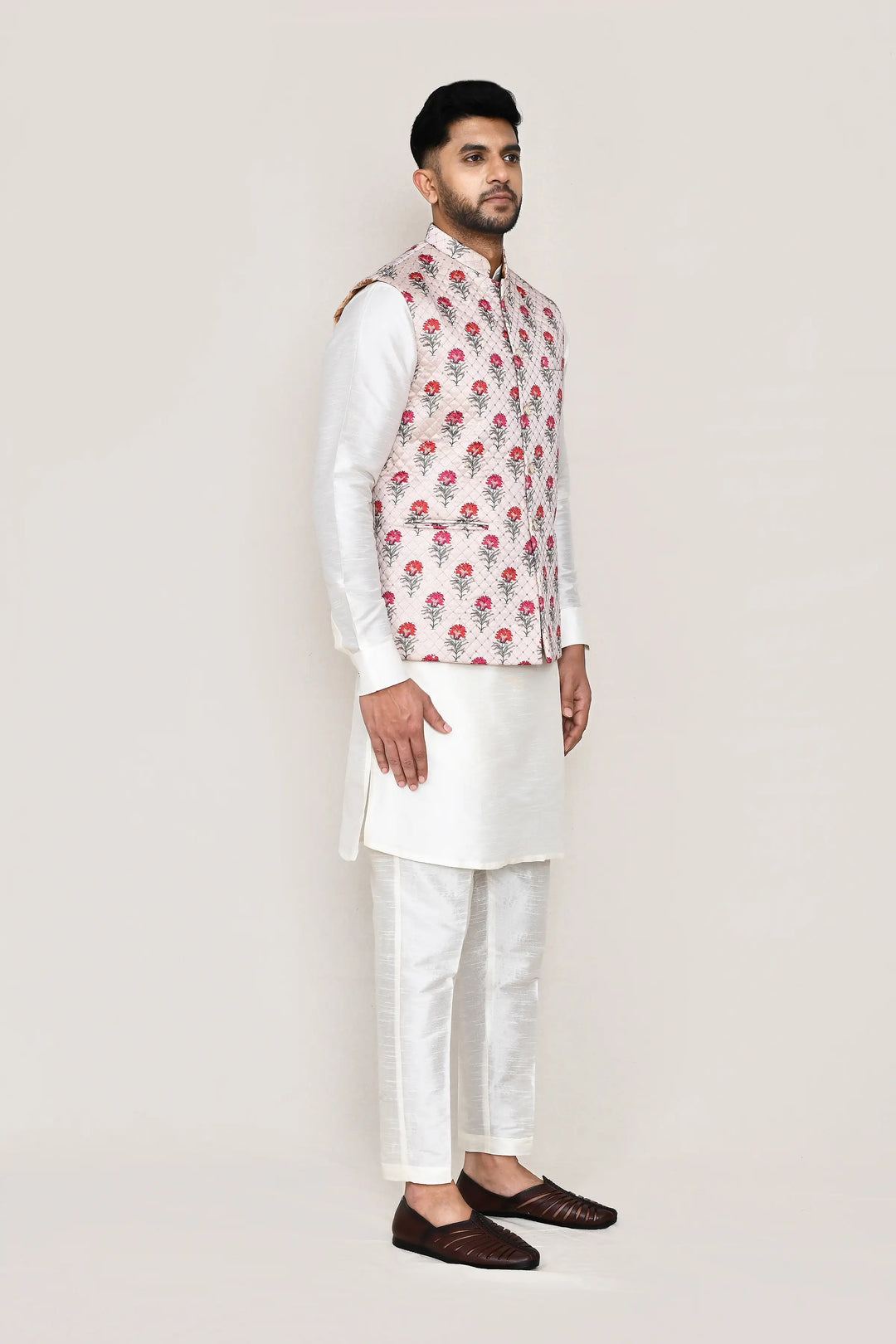Stunning Festive Wear Jacket | Off White Art Silk with Designer Print