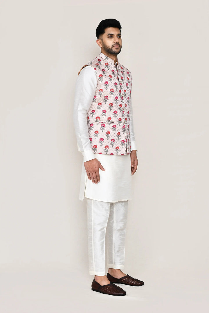Stunning Festive Wear Jacket | Off White Art Silk with Designer Print
