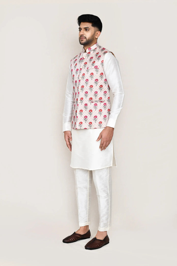 Stunning Festive Wear Jacket | Off White Art Silk with Designer Print