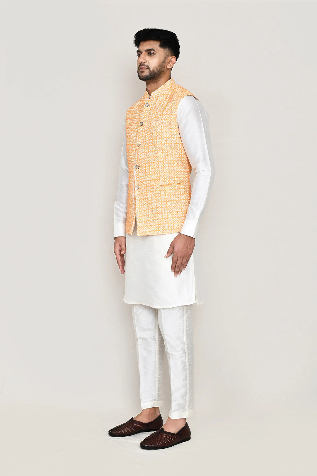 Modern Festive Wear Cotton Jacket | Embroidered Orange Jacket  Ethnic Style