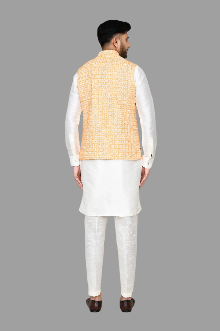 Modern Festive Wear Cotton Jacket | Embroidered Orange Jacket  Ethnic Style