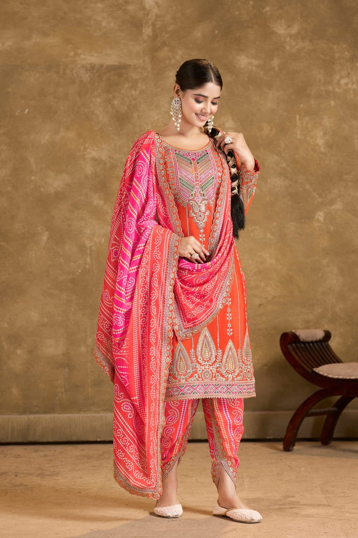 Elegant Chinon Dhoti Suit | Designer Embroidery & Print Work
