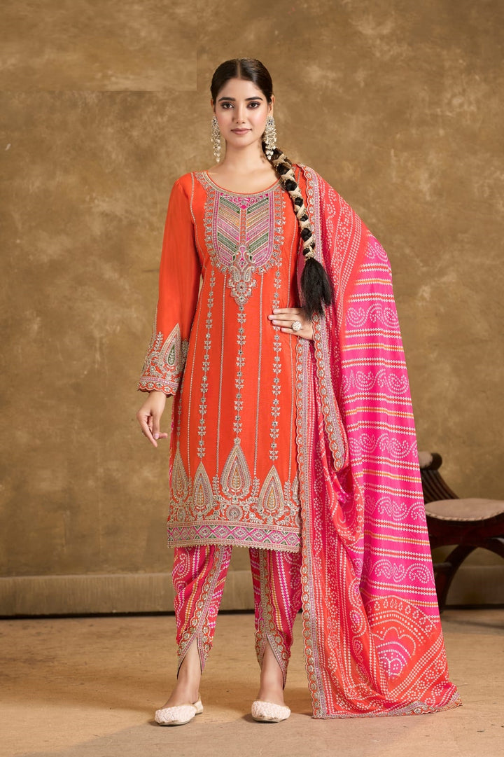 Elegant Chinon Dhoti Suit | Designer Embroidery & Print Work