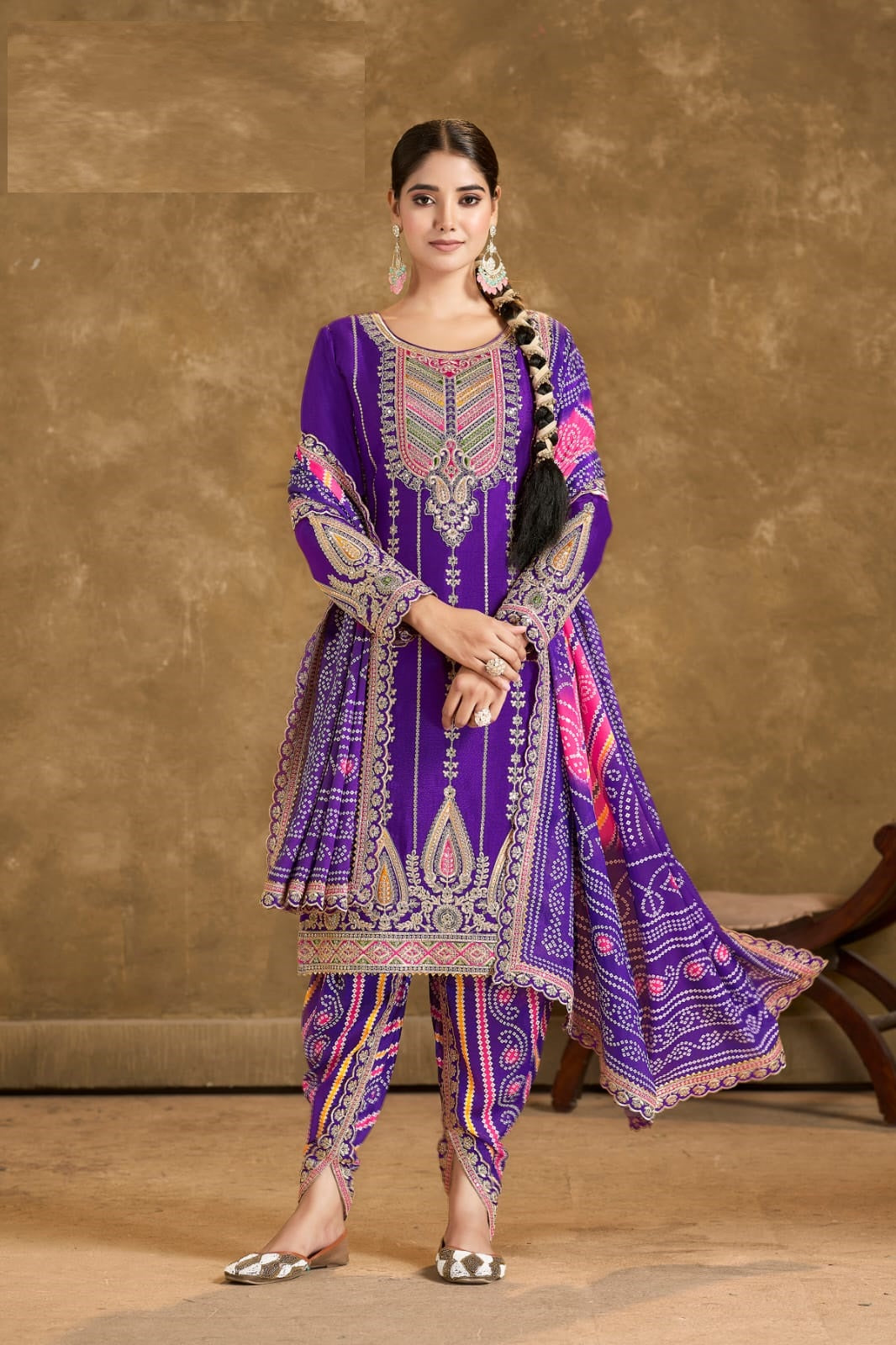 Elegant Chinon Dhoti Suit | Designer Embroidery & Print Work