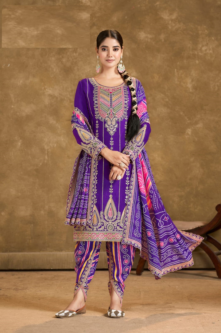 Elegant Chinon Dhoti Suit | Designer Embroidery & Print Work