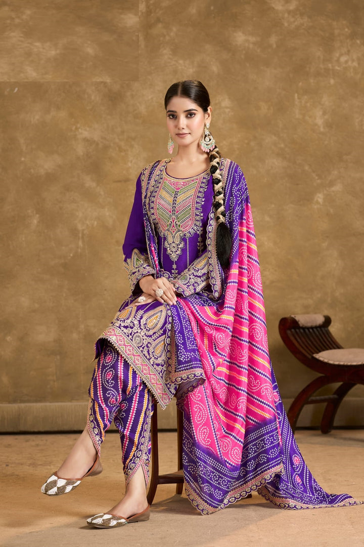 Elegant Chinon Dhoti Suit | Designer Embroidery & Print Work