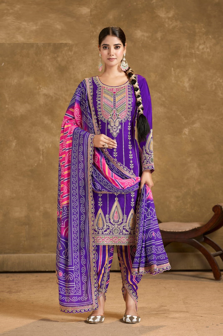 Elegant Chinon Dhoti Suit | Designer Embroidery & Print Work