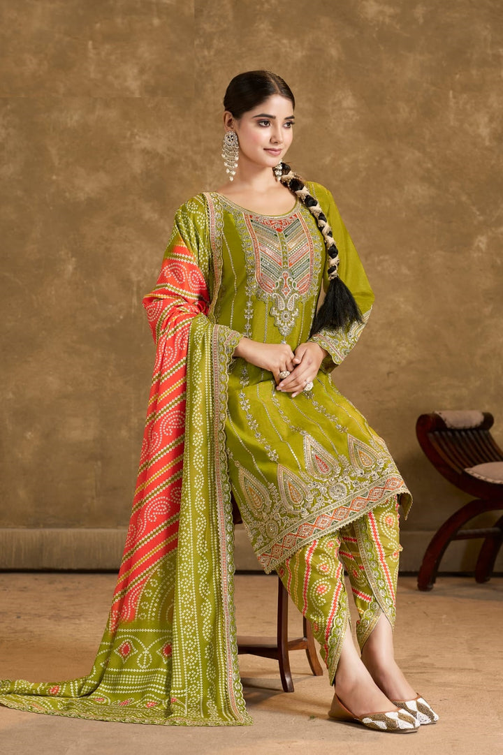 Elegant Chinon Dhoti Suit | Designer Embroidery & Print Work