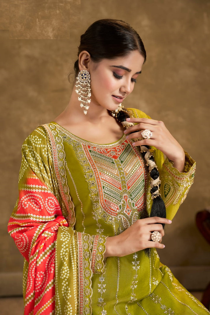 Elegant Chinon Dhoti Suit | Designer Embroidery & Print Work