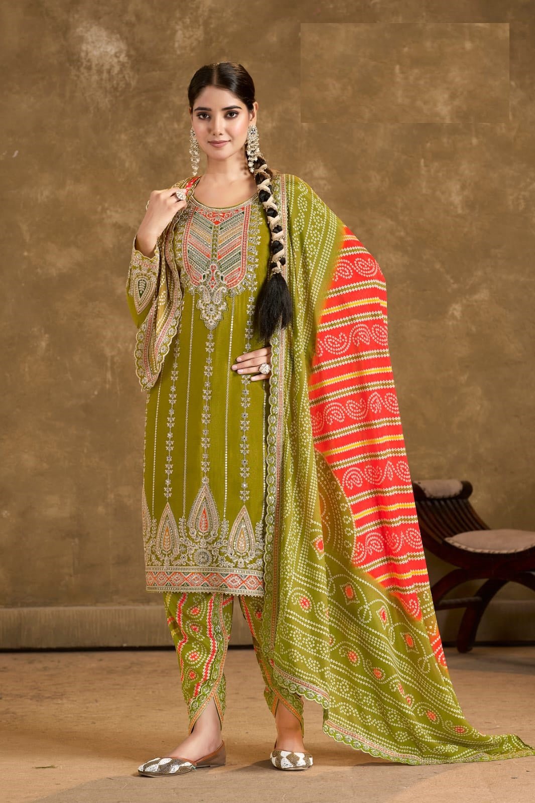 Elegant Chinon Dhoti Suit | Designer Embroidery & Print Work