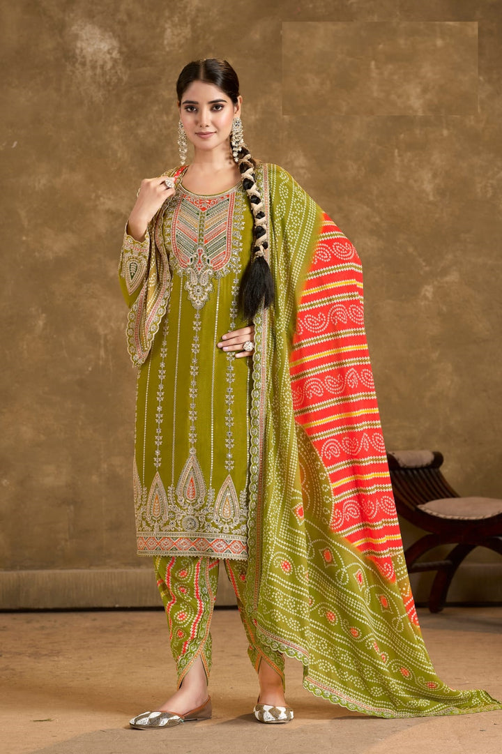 Elegant Chinon Dhoti Suit | Designer Embroidery & Print Work