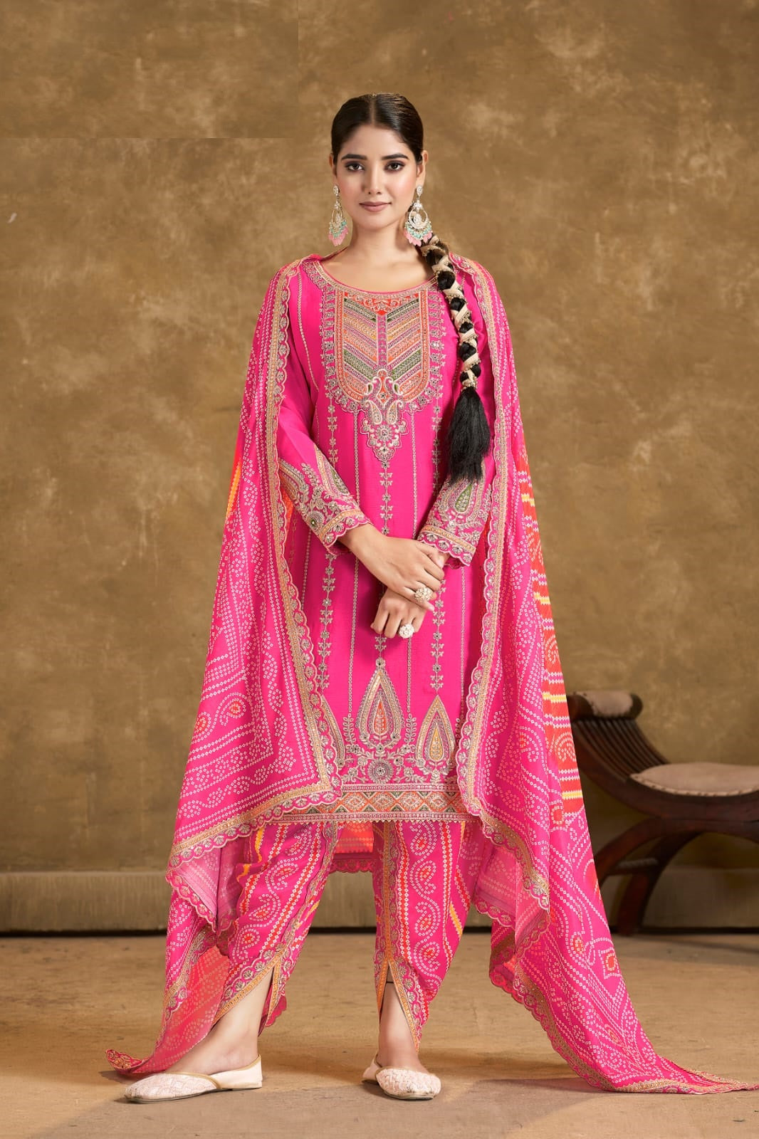 Elegant Chinon Dhoti Suit | Designer Embroidery & Print Work