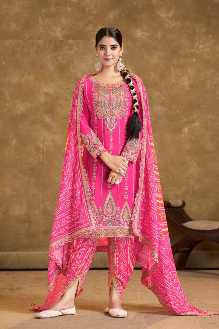 Elegant Chinon Dhoti Suit | Designer Embroidery & Print Work