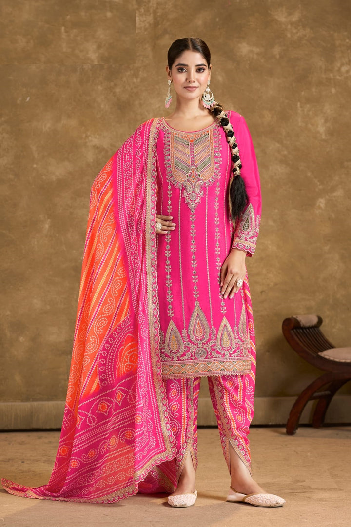 Elegant Chinon Dhoti Suit | Designer Embroidery & Print Work