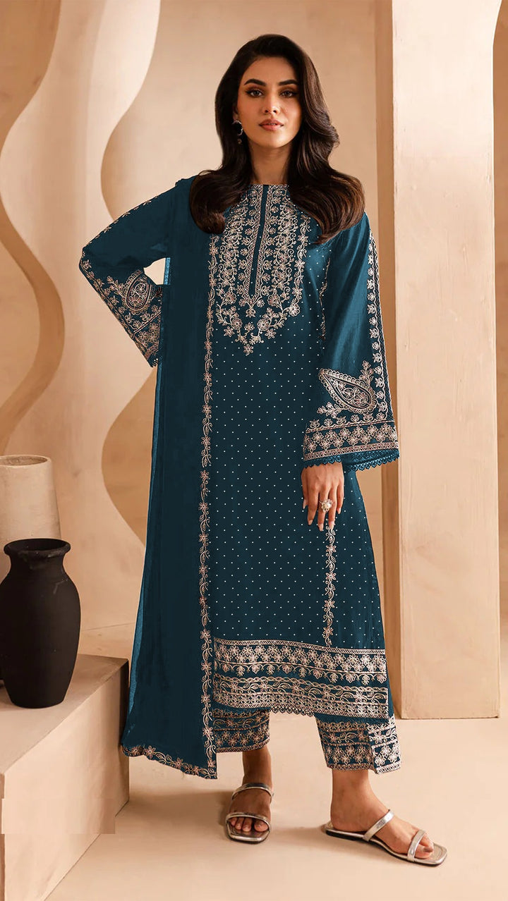 Designer Georgette Suit | Embroidery Work with Santoon Bottom & Dupatta for Festive Look