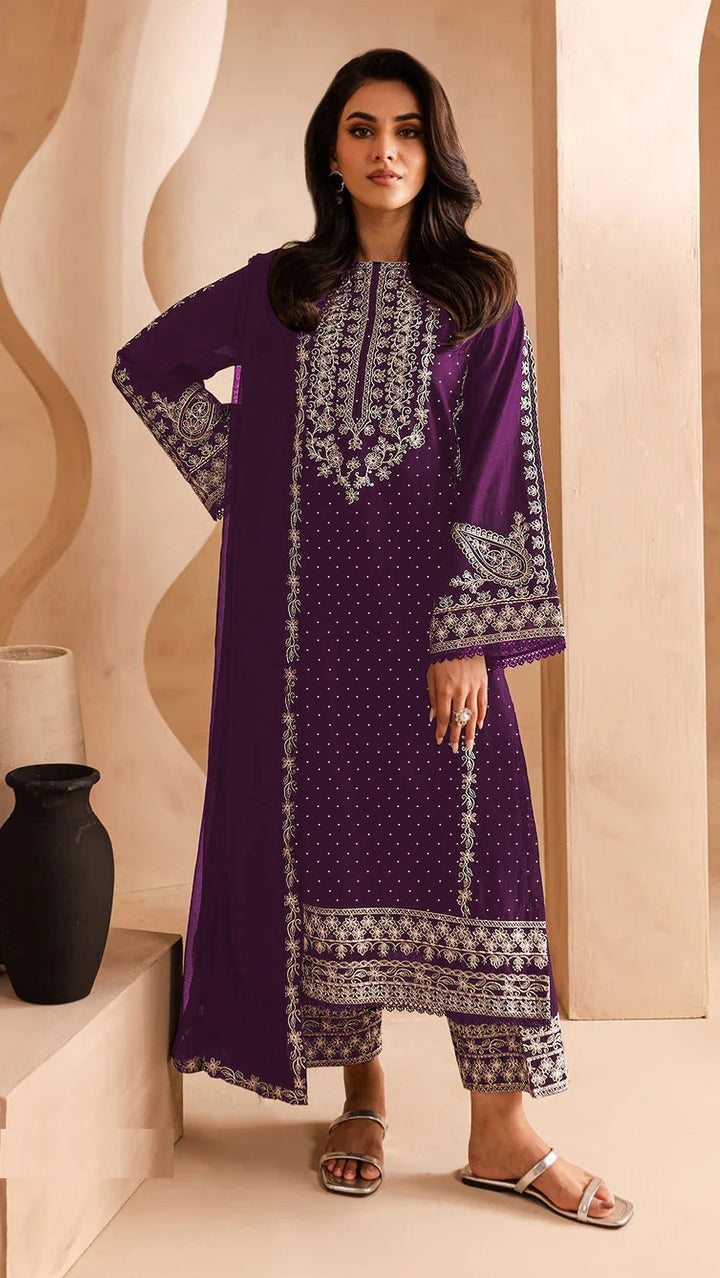 Designer Georgette Suit | Embroidery Work with Santoon Bottom & Dupatta for Festive Look