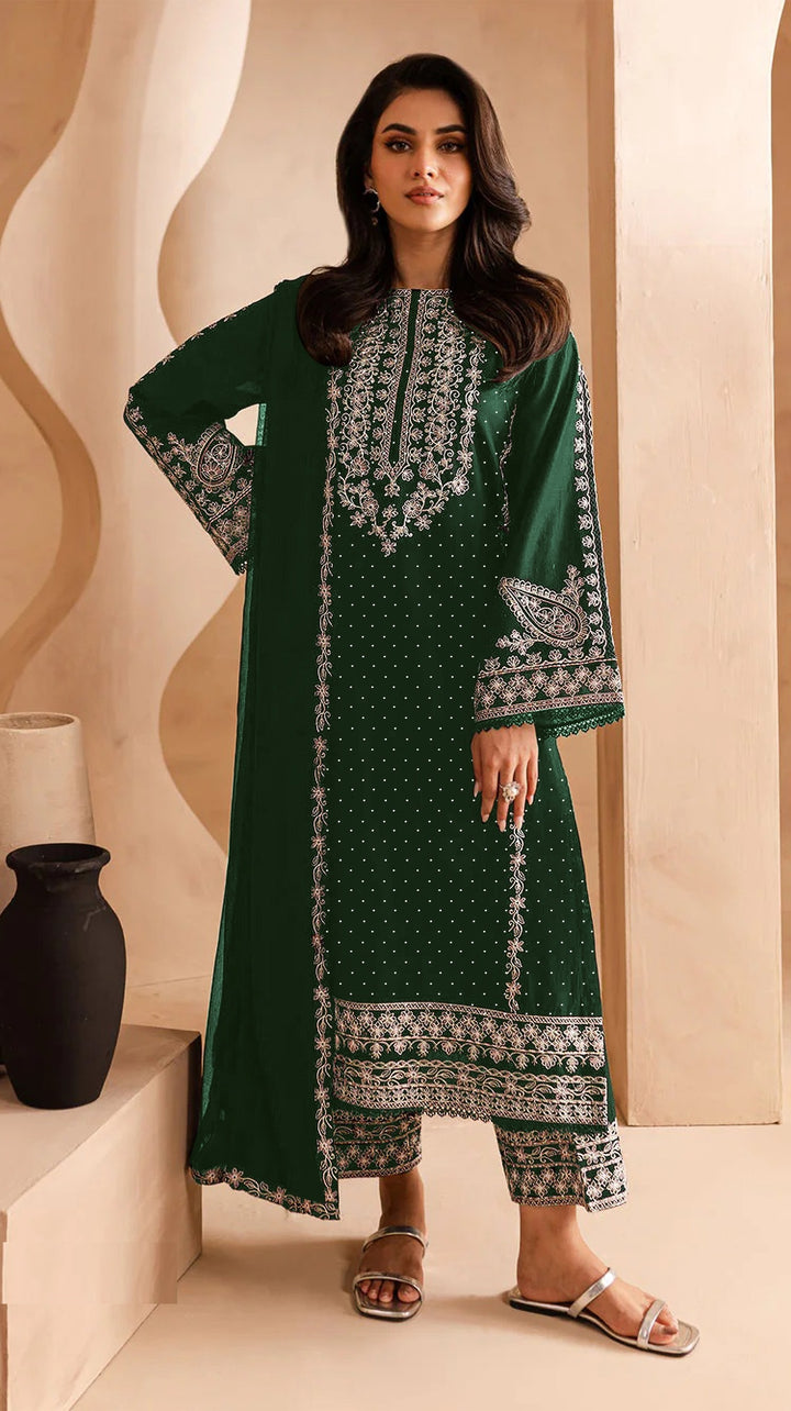Designer Georgette Suit | Embroidery Work with Santoon Bottom & Dupatta for Festive Look