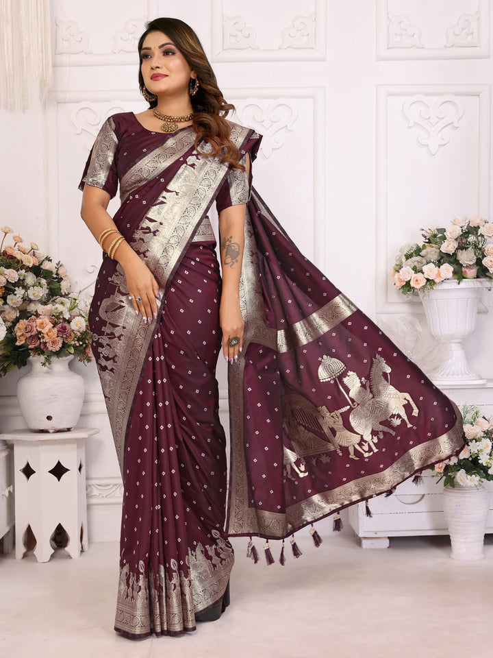 Elegant Festive Silk Saree with Wevon Jari Bandhej Work | Kochi Silk Blouse