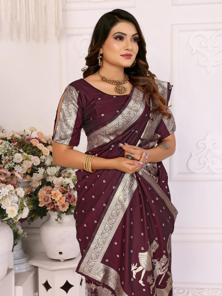 Elegant Festive Silk Saree with Wevon Jari Bandhej Work | Kochi Silk Blouse