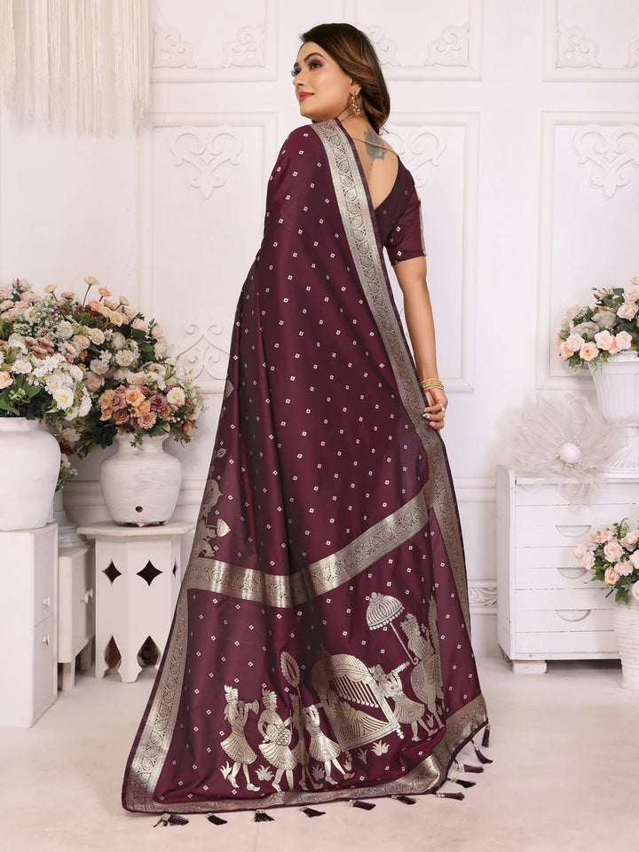 Elegant Festive Silk Saree with Wevon Jari Bandhej Work | Kochi Silk Blouse