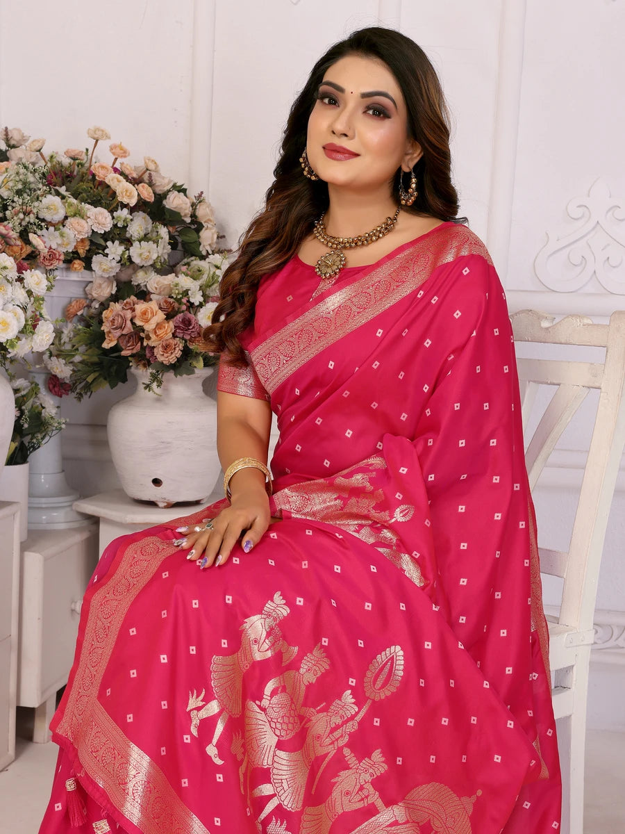 Elegant Festive Silk Saree with Wevon Jari Bandhej Work | Kochi Silk Blouse