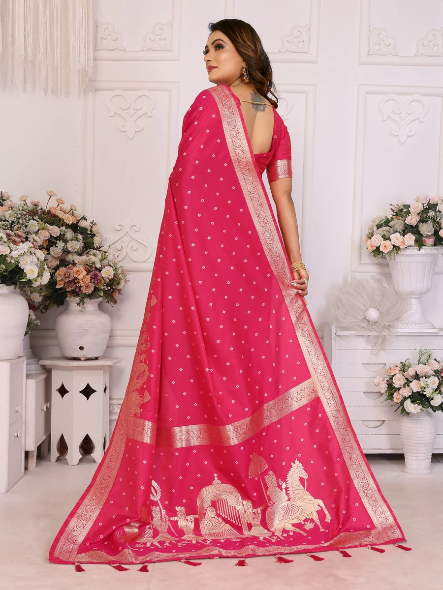 Elegant Festive Silk Saree with Wevon Jari Bandhej Work | Kochi Silk Blouse