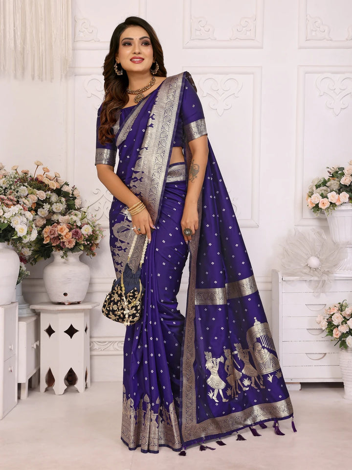Elegant Festive Silk Saree with Wevon Jari Bandhej Work | Kochi Silk Blouse