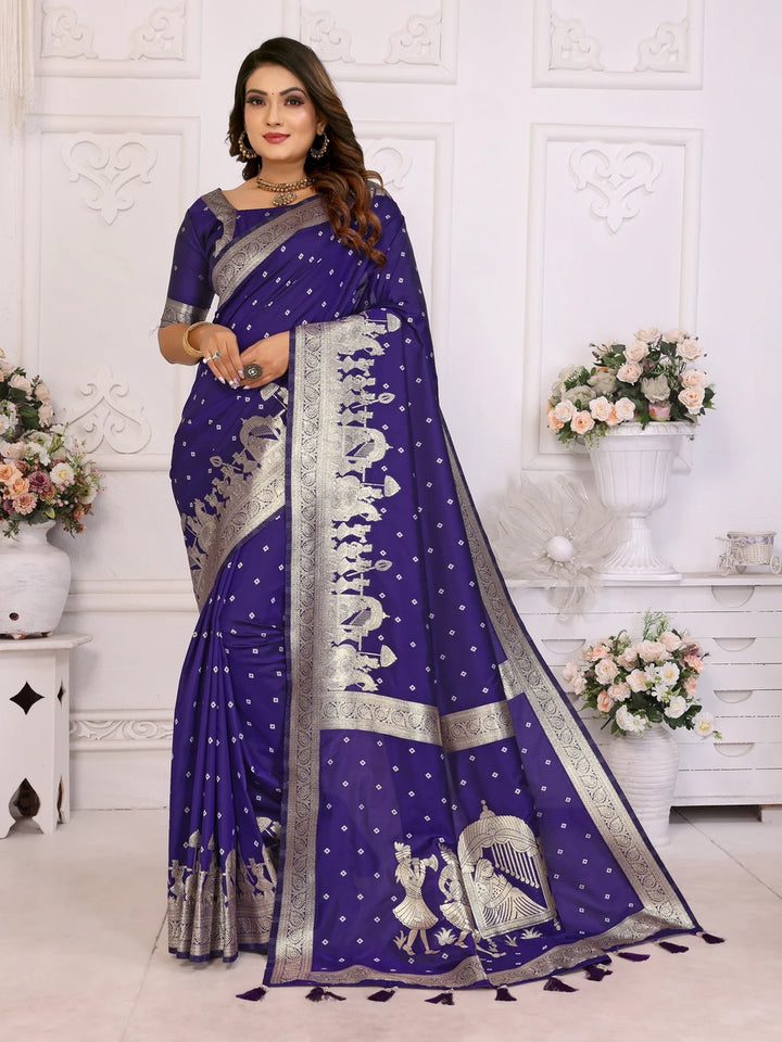 Elegant Festive Silk Saree with Wevon Jari Bandhej Work | Kochi Silk Blouse