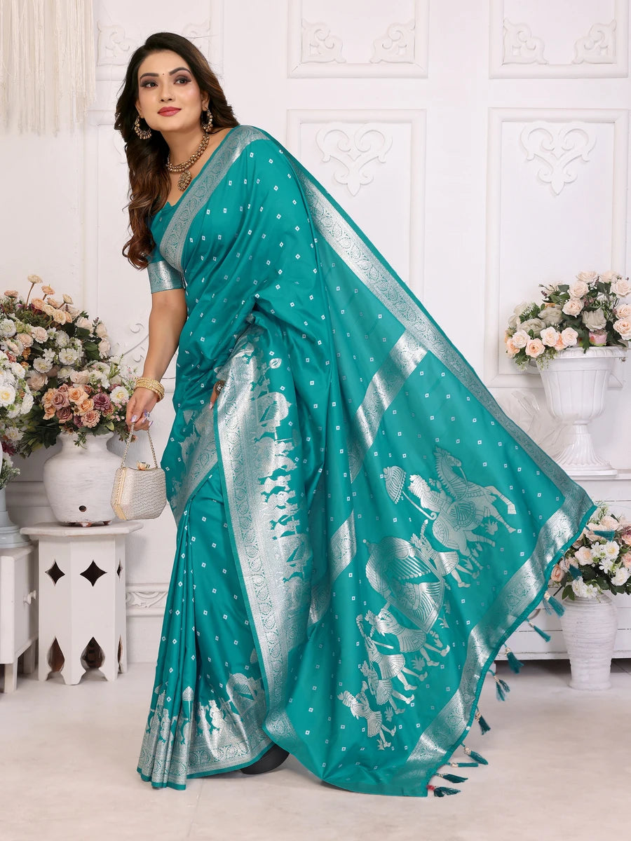 Elegant Festive Silk Saree with Wevon Jari Bandhej Work | Kochi Silk Blouse